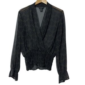 The Limited Sheer Silk Top Size L Long Sleeve Sheer Elastic Waist & Cuffs